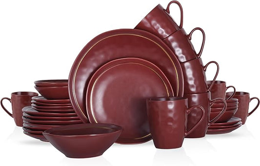 Stone Lain Clara 32-Piece Dinnerware Set Porcelain, Burgundy