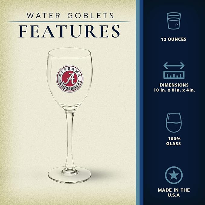 Heritage Pewter Alabama Glass Water Goblets – Set of 2 | 12 OZ Goblet Glasses | Expertly Crafted Pewter Glass