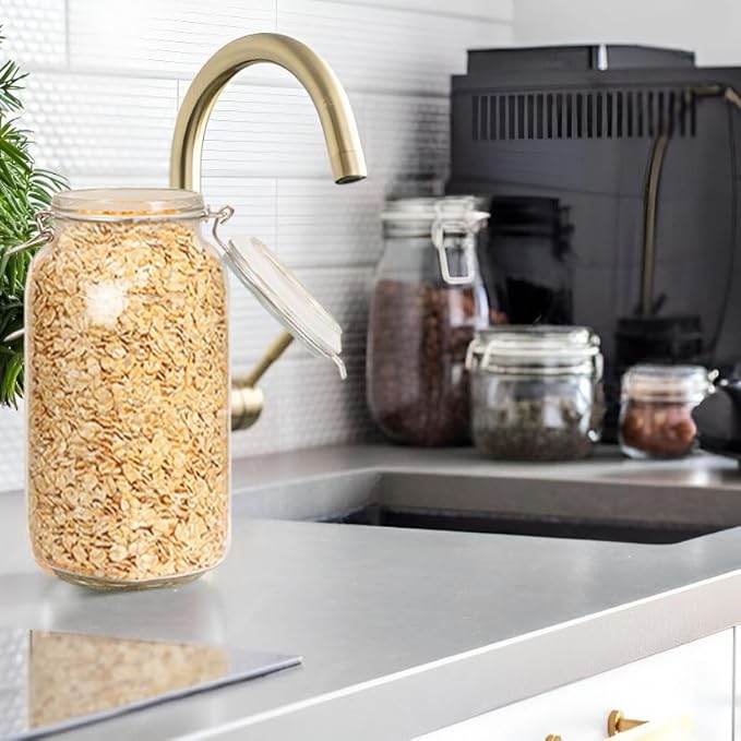 Airtight Glass Canister with Lids 78oz Food Storage Jar Square - Storage Container with Clear Preserving Seal Wire Clip Fastening for Kitchen Canning Flour, Cereal, Pasta, Sugar, Beans