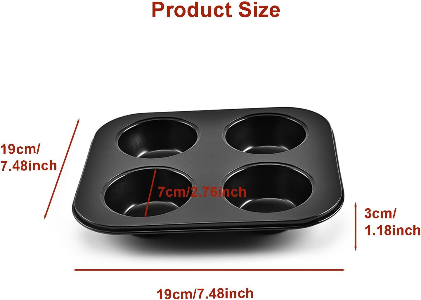 4 Cup Muffin Pan, Bakeware Non-stick Cupcake Baking Pan Mini Pie Pans, Air Fryer Small Oven Cupcake Baking Pan Non Stick No Toxic Bakeware, Heavy Duty Carbon Steel Muffin Tray for Oven Baking (2PCS)