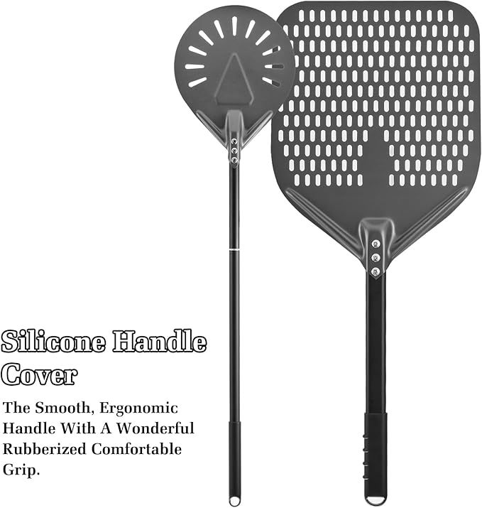 12 Inch + 7 Inch Perforated Pizza Peel Set, Turning Peel With Metal Handle, Spatula Paddle for Homemade Oven Accessories