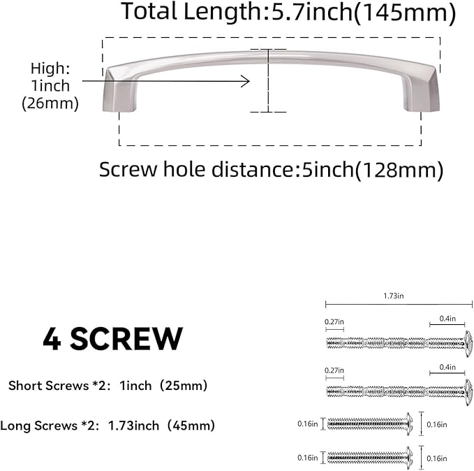 30 Pack 5 Inch Kitchen Cabinet Handles Brushed Satin Nickel Cabinet Pulls Silver Drawer Pulls Zinc Alloy Kitchen Hardware