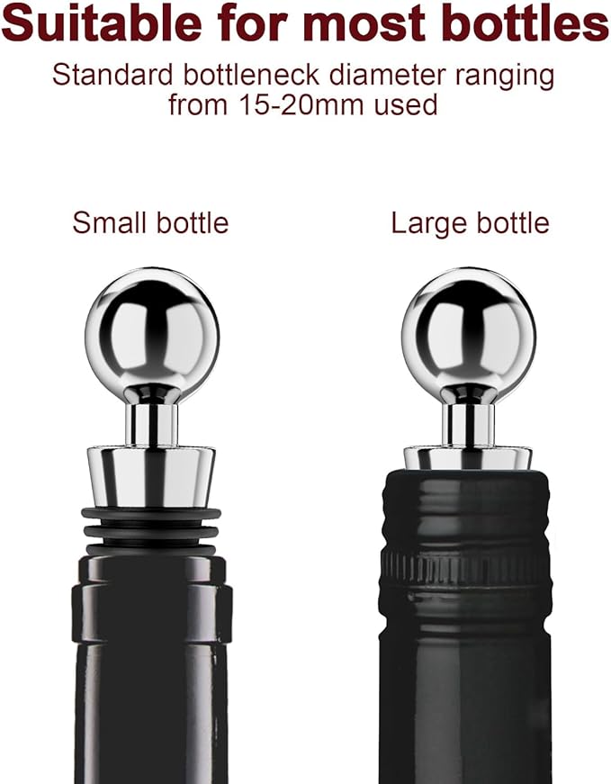 Wine Stoppers for Wine Bottles 6Pcs Vacuum Wine Bottle Stopper with Silicone Reusable Wine Corks, Leak proof Keep Fresh Suitable for Standard (Silver, 6 Pack)