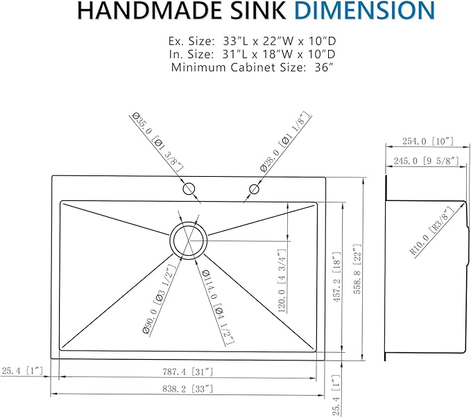 33 Inch Drop In Black Kitchen Sink, Doirteal 33 x 22 x 10 Inch 16 Gauge Stainless Steel Single Bowl Kitchen Sinks Topmount Kitchen Sink Single Basin With Bottom Grid