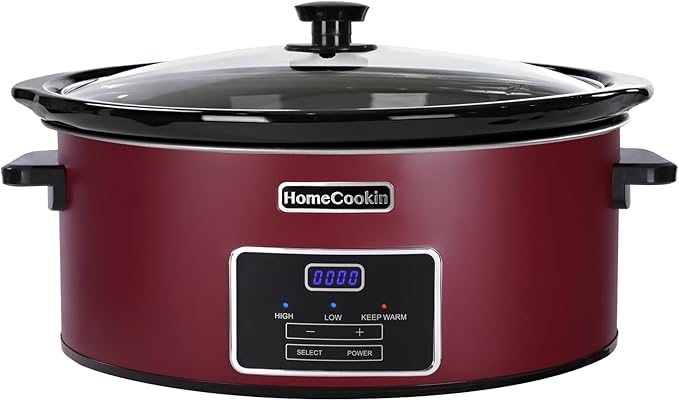HOMECOOKIN 7 Quart Programmable Slow Cooker, Kitchen Appliances, Perfect Kitchen Small Appliance for Family Dinners, Red Stainless Steel