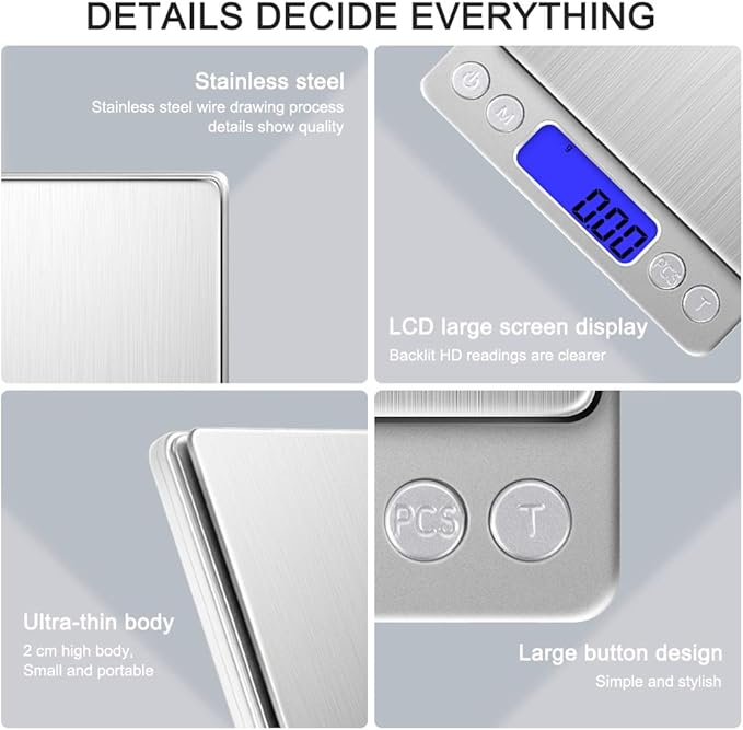 Digital Kitchen Scale with 2 Trays, Diyife 500g/0.01g High Precision Cooking Food Scale, Mini Gram Scale with LCD Display, 6 Units, Auto Off, Tare Function, Girls Gift (Batteries Included)