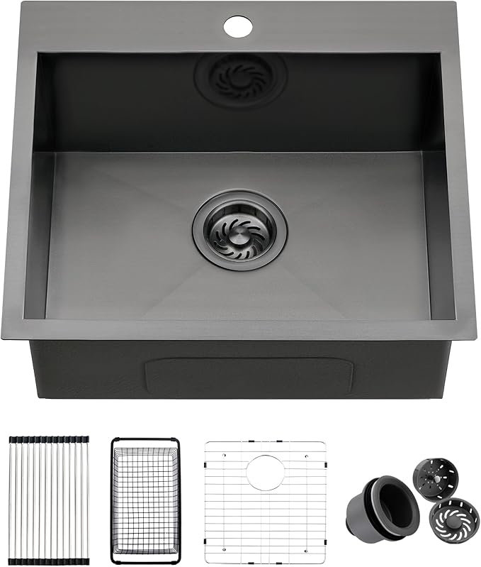 21 Drop In Black Bar Sink, ZDHHT 21 x 18 x 10 Inches 16 Gauge T304 Black Stainless Steel Topmount Small Kitchen Sink Bar Prep Outdoor Sink Basement RV Sink