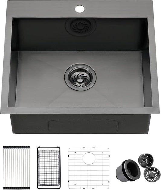 21 Drop In Black Bar Sink, ZDHHT 21 x 18 x 10 Inches 16 Gauge T304 Black Stainless Steel Topmount Small Kitchen Sink Bar Prep Outdoor Sink Basement RV Sink