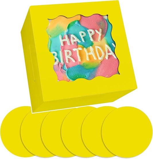 Bakepacker 36pcs 6x6x5 Inches Cake Boxes with Window 18-Packs Yellow Cake Boxes 6 Inch Bakery Boxes (18 Cake Boxes +18 Cake Boards Included)