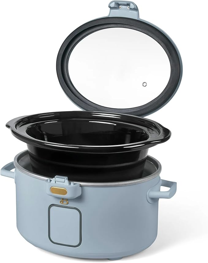 Beautiful 4-Qt Programmable Slow Cooker with Hinged Locking Lid & Touch Display – 3 Heat / 4 Timer Settings (Cornflower Blue)