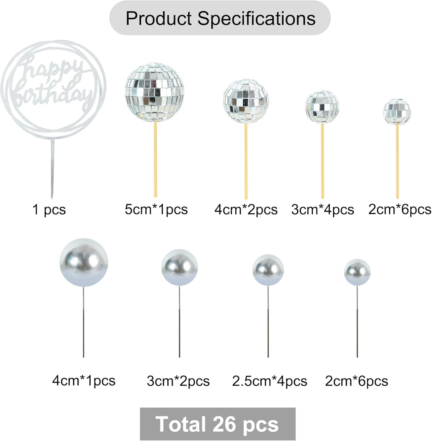 BEISHIDA 27 PCS Disco Ball Cake Toppers - Mini Mirror Ball Cupcake Toppers for Disco Theme Party, 70s 80s Party Decorations, Birthday, Wedding, Anniversary, Baby Shower, and Retro Celebration