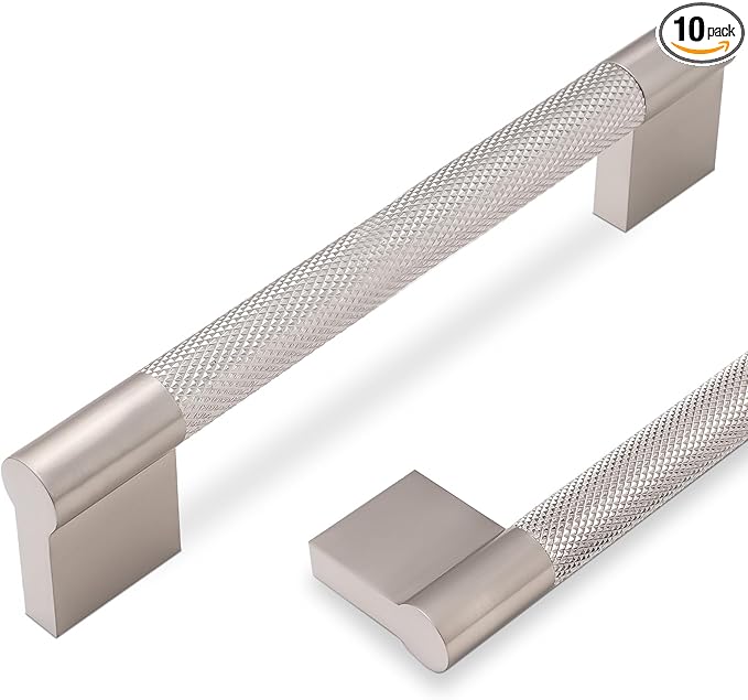 10 Pack 6-1/4 inch(160mm) Brushed Satin Nickel Kitchen Cabinet Handles Knurled Cabinet Pulls Drawer Pulls Kitchen Hardware