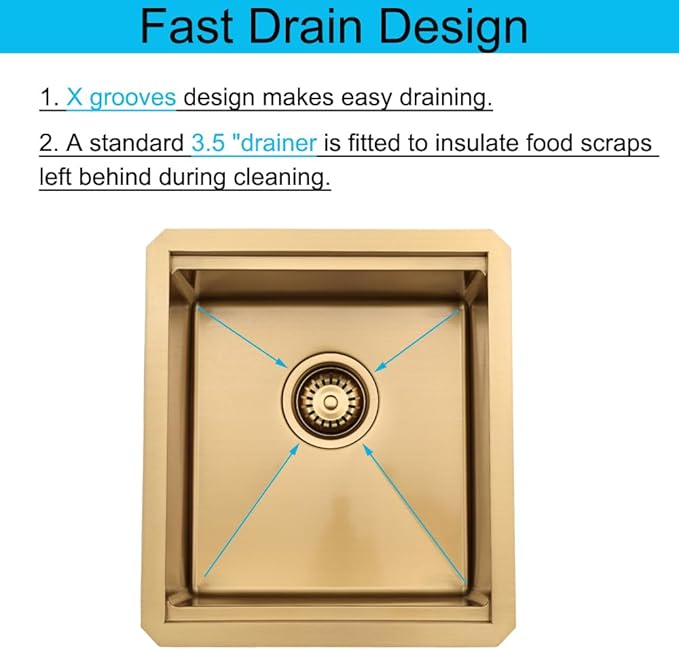 Gold Bar Sink, 15 x 17 Inch Undermount Kitchen Sink Small Wet Bar Prep 16 Guage Stainless Steel Single Bowl Basin
