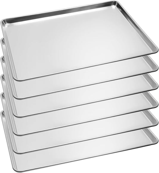 6 Pack Full Size Baking Sheet Pan, Aluminum Commercial Cookie Sheet Pan, Durable & Anti-Stick 26”x 18”