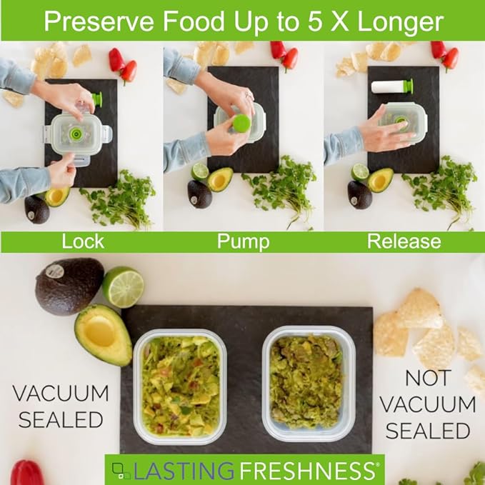 19 piece Vacuum Seal Food Storage Containers with Vacuum Pump, Airtight and Leak Proof, Vacuum Sealed Food Storage Containers, Meal Prep Containers, Keep Food Fresh up to 5 X Longer