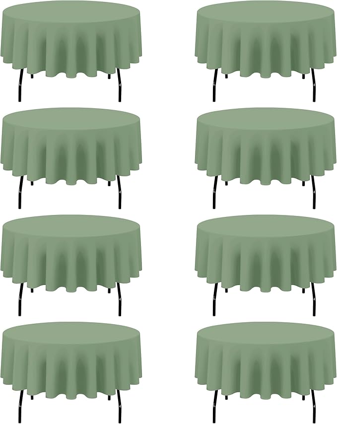 BRILLMAX 8 Pack Sage Green Round Tablecloths 90 Inch - Circle Bulk Linen Polyester Fabric Washable Table Cloth Cover for Wedding Reception Banquet Birthday Party Buffet Restaurant