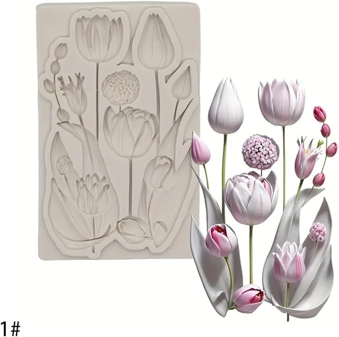 (Four-piece set) Tulip Rose Silicone Mold Cake Chocolate Mold Wedding Cake Decoration Tool Soft Candy Cake Mold