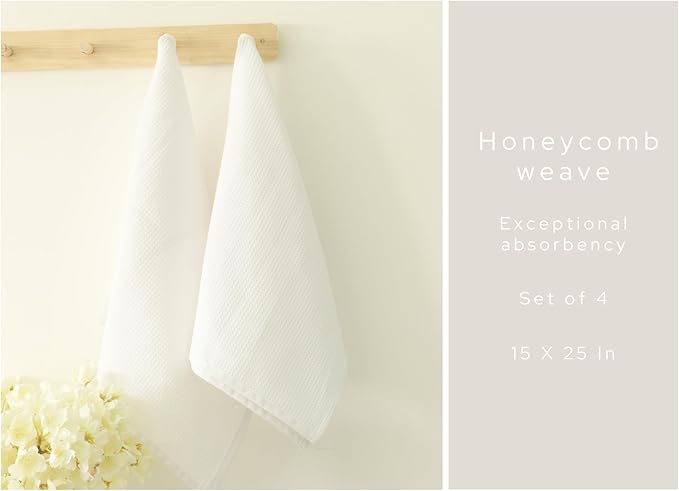 PurpleEssences Waffle Weave Kitchen Towel, 100% Cotton, 15x25 Inches, with Hanging Loop Ultra Soft Absorbent Quick Drying Dish Cloth, Tea and Hand Towels, 6 Pack - Christmas Holiday Winter - White