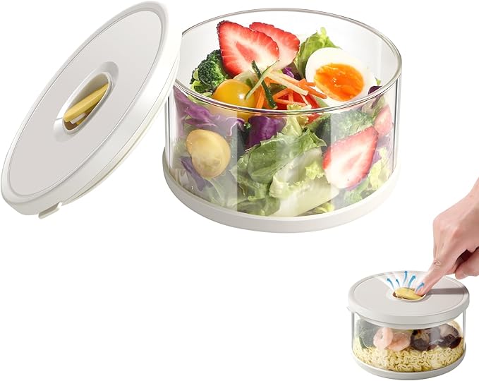 Glass Food Storage Container with Airtight Lids, 33.8oz High-Borosilicate Glass Meal Prep Container, Overnight Oats Cereal Bowl, Bento Lunch Box for Salad, Ramen, Fruit - 1 Pack (White)