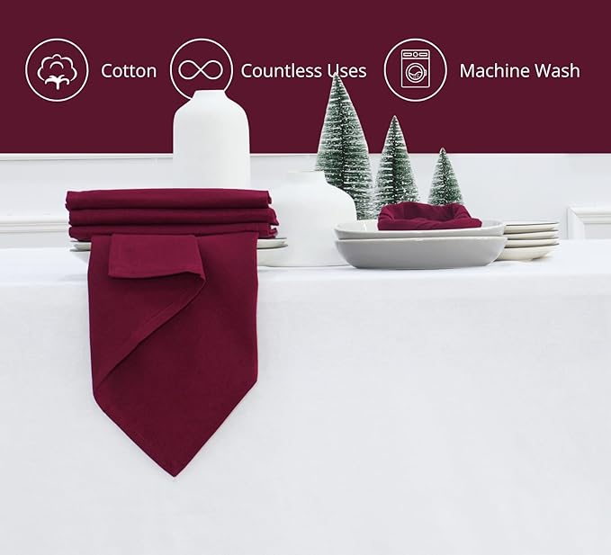 PurpleEssences Set of 12 Cloth Dinner Napkins 100% Cotton 18x18 Inch - Soft Durable Washable - Ideal for Farmhouse Party Fall Thanksgiving - Perfect Everyday Use Table Linen - Burgundy