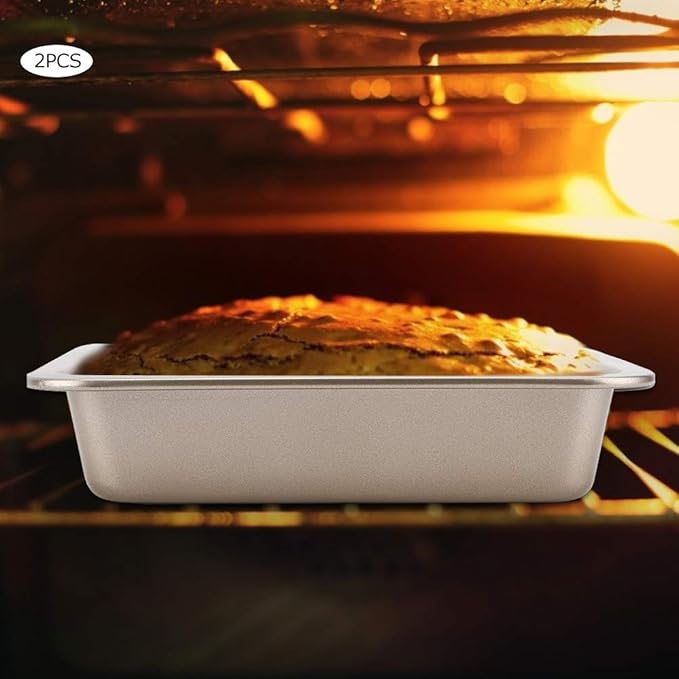 2Pcs Rectangle Cake Pan 8.9x8.9x1.8in (22.5x22.5x4.6cm) - Nonstick Baking Pans for Cakes, Brownies, Lasagna & Cookies, Even Heat Distribution, Dishwasher Safe(Gold)