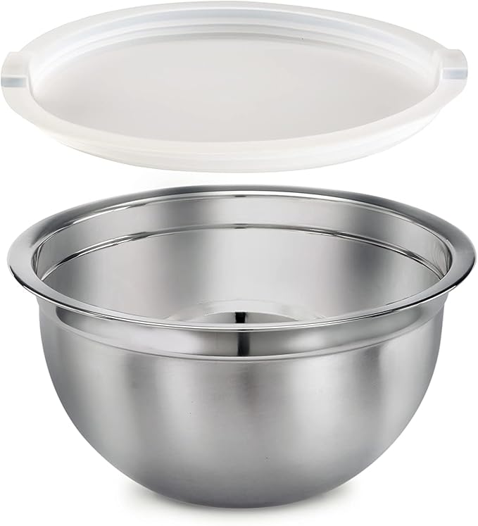 Vinod Cookware Stainless Steel Mixing Bowls with Lids - Heavy Duty Flat Bottom Stackable Mixing Bowl Set - Bowls for Meal Prep, Cooking, Mixing & Serve - Space Saving & Easy Clean - Set of 5