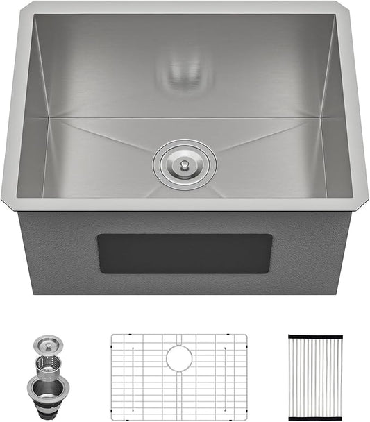 Lordear 23 Laundry Sink Stainless Steel 23" x 18" x 13" Undermount Sink Single Bowl 16 Gauge Stainless Steel Deep Laundry Room Utility Sinks Handmade Under Counter Basin