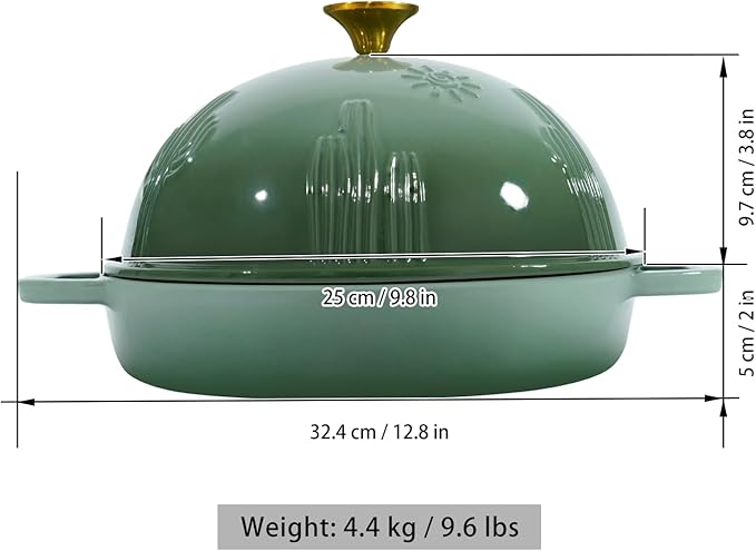 Bread Oven Cast Iron Bread Dutch Oven with Cloche Lid for Bread Baking Green Enameled Cast Iron Bread Oven with Dome Lid for Sourdough, 9.8 Inches