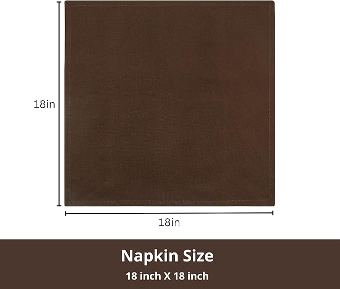 PurpleEssences Set of 12 Cloth Dinner Napkins 100% Cotton 18x18 Inch - Soft Durable Washable - Ideal for Farmhouse Party Fall Thanksgiving - Perfect Everyday Use Table Linen - Nut Brown