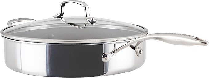 Circulon C1 Series Clad Stainless Steel with ScratchDefense Technology Cookware Nonstick Induction Saute Pan with Lid and Helper Handle, Metal Utensil Safe, 5 Quart - Polished Stainless Steel