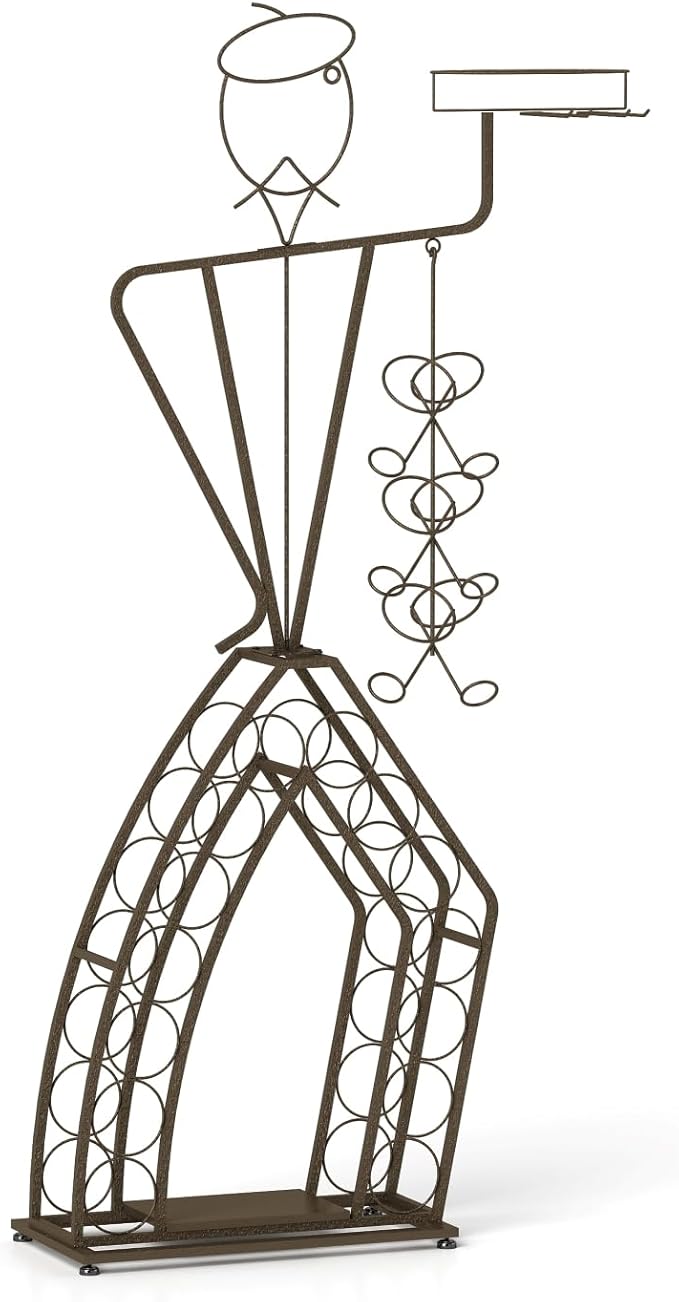 Wine Rack, Wine Bottle and Wine Glass Holder, Wrought Iron Wall-Mounted Wine Racks, Household Wine Accessories, Gifts for Lover, Gold/Black Home Decoration. (Black Gold, 20 Bottles)