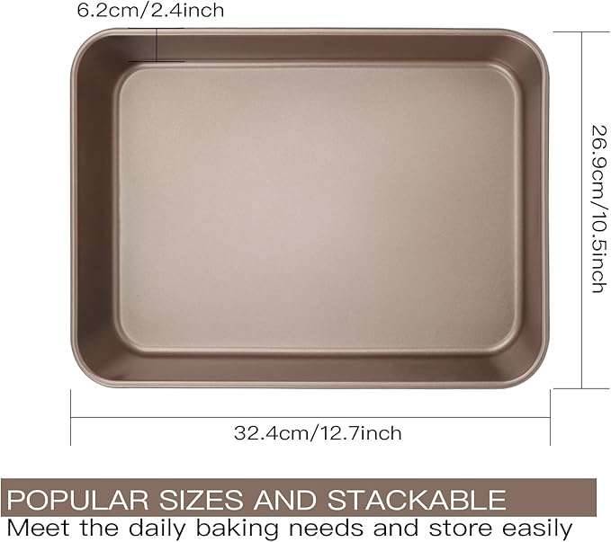 Baking Sheet Pans Brownie Pans,3 Pack Baking Pan Nonstick Cookie Sheet Brownie Cake Pan, Deep Dish, Easy Clean, Rust-Resistant, Multi-Purpose Cookie & Brownie Pan Set (12.7 x 10.6 x 2.4")
