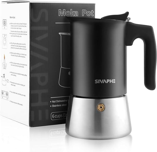 Sivaphe Stainless Steel Stovetop Espresso Brewer 6 Cup Induction Mocha Pot Cuban Coffee Maker Italian 10 fl.oz máquina de café expreso