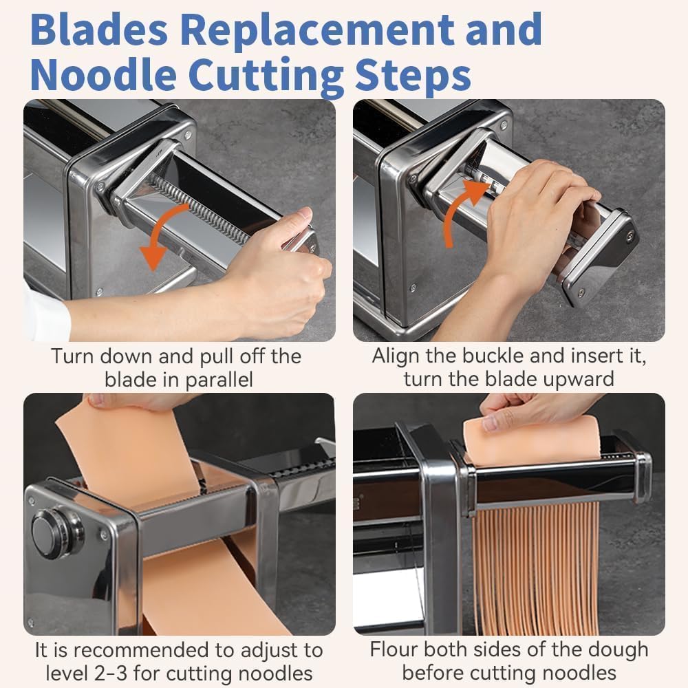 Electric Pasta Maker Stainless Steel Noodle Machine with Roller & Cutter Adjustable 7 Thickness & 2 Width for Spaghetti, Fettuccini, Lasagna, Pie Crust, Dumpling, Wonton