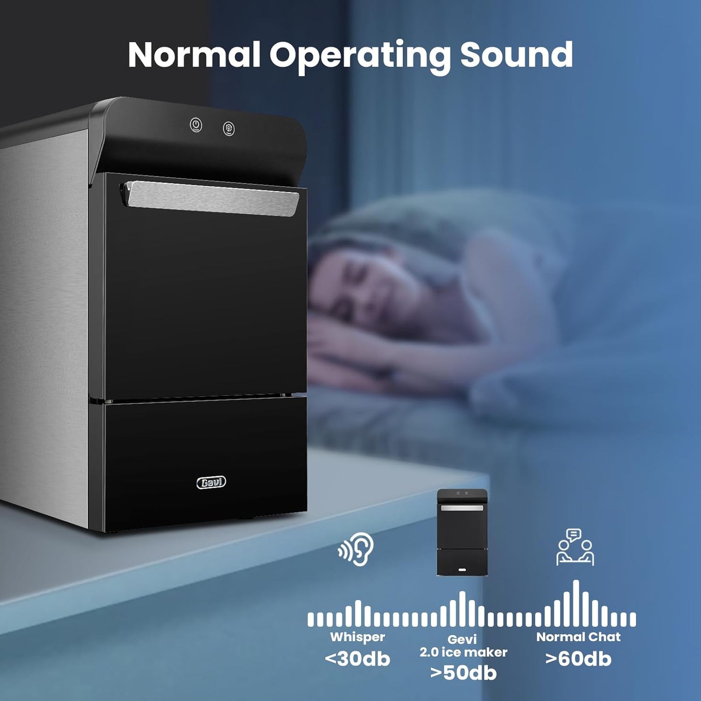 Gevi V2.0 Countertop Ice Maker 38lbs/24H, Ice Maker Nugget with Stainless Steel Housing, Chewable Pellet Ice Maker with Pour Water Refill, Self-Cleaning &Energy-Efficient, Black