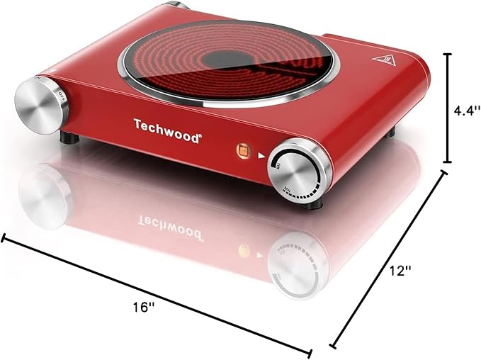 Hot Plate, Techwood Single Burner for Cooking, 1200W Portable Infrared Ceramic Electric Stove with Adjustable Temperature, 7.1” Cooktop for Home/RV/Camp, Compatible for All Cookwares, Red