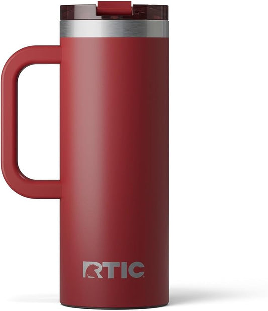 RTIC 20oz Road Trip Travel Mug with Lid and Handle, Insulated, Stainless Steel, Metal, Double Wall Vacuum-Insulation, Ceramic Lined, Portable Coffee, Tea Cup for Hot and Cold Drink, Black Cherry