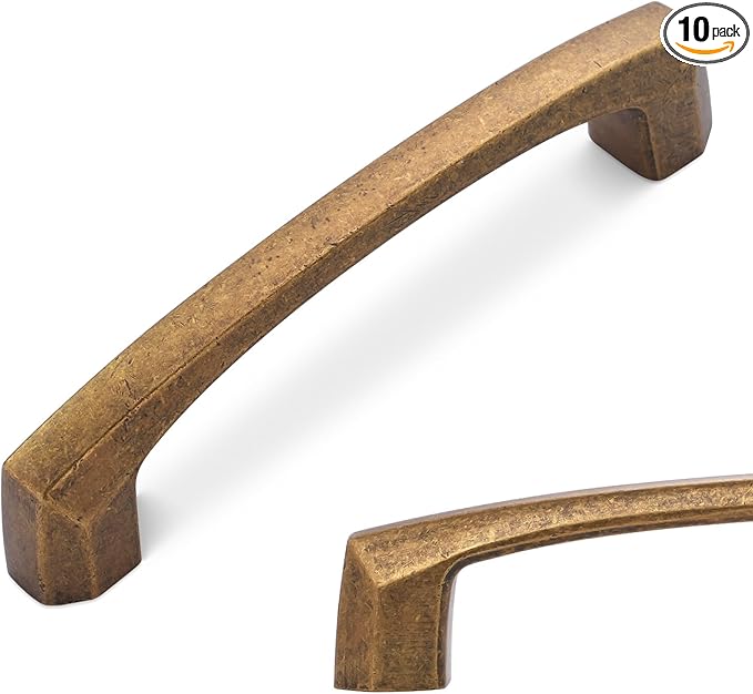 10 Pack 3 Inch(76mm) Kitchen Cabinet Handles Antique Brass Cabinet Pulls Vintage Drawer Pulls Aged Kitchen Hardware