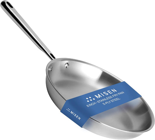 Misen 5-Ply Stainless Steel 8" Frying Pan - Professional Cookware for Induction, Gas and Electric - Dishwasher Safe, Oven Safe to 800°F - Durable, Versatile, Even Heating