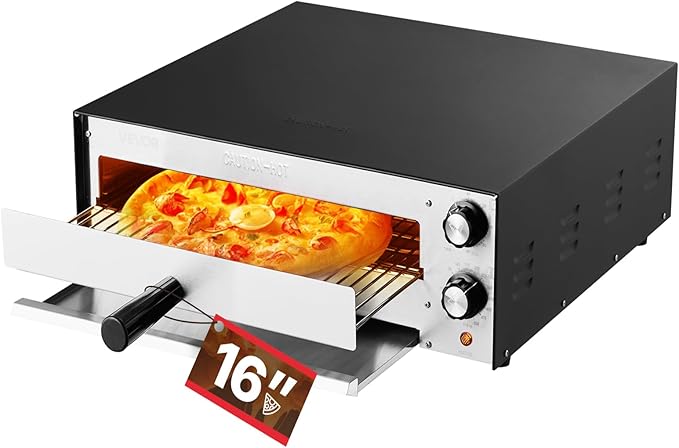 VEVOR Electric Pizza Oven, 16-inch Indoor Pizza Ovens, 572°F Max Temp, 1750W Commercial Pizzas Maker w/Timing & Temp Control, Countertops Pizza Cooker w/Pizza Rack, Crumb Tray, Diner and Home