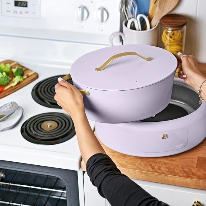 Beautiful 10-in-1 6-Qt Programmable Multi-Cooker with Oven-Safe Pot & 7 Presets – Slow Cook, Rice, Steam, Sauté (lavander)
