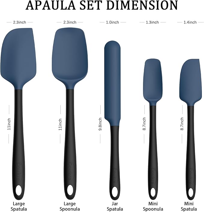 Coukre Silicone Spatula Set of 5,High Heat Resistant, Food Grade Silicone, Upgraded Extended Reinforced Handle,Dishwasher Safe, for Baking, Cooking (Dark Blue Black, Color block)