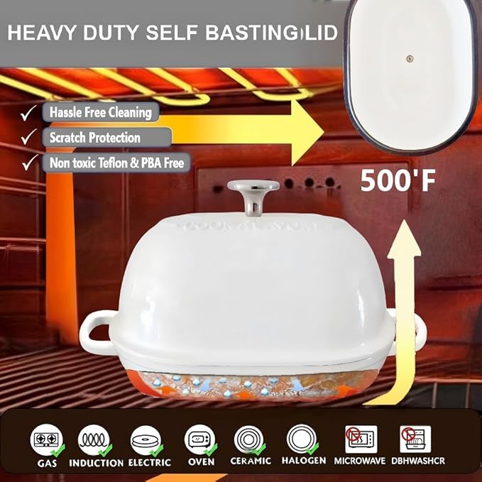 Cast Iron Bread Oven,6 QT Bread Oven,Thick Enameled Loaf Pan with Lid,Bread Pans for Homemade Bread,14.5"Dutch Oven for Bread Baking,Dutch Oven-with Silicone Baking Mat&Recipe,Gifts for Family,White
