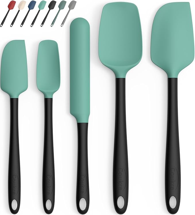 Coukre Silicone Spatula Set of 5,High Heat Resistant, Food Grade Silicone, Upgraded Extended Reinforced Handle,Dishwasher Safe, for Baking, Cooking (Aqua Green Black, Color block)