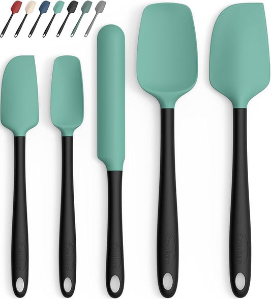 Coukre Silicone Spatula Set of 5,High Heat Resistant, Food Grade Silicone, Upgraded Extended Reinforced Handle,Dishwasher Safe, for Baking, Cooking (Aqua Green Black, Color block)