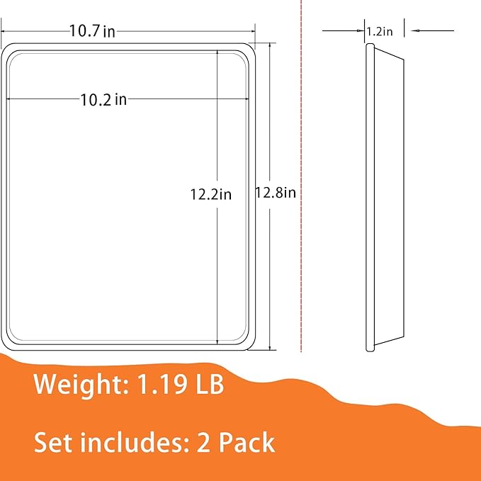Baking Sheet Pans,2 Pack Nonstick Baking Pans Cookie Sheet Brownie Pan,Bread & Cake Pan, Toaster Oven Tray Bakeware, Small Nonstick Baking Tray, Heavy-Duty Bread Loaf Pan (12.8 x 10.7 x 1.2 Inches)