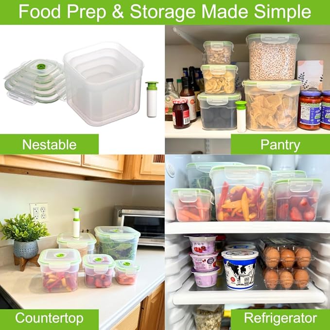 11 piece Vacuum Seal Food Storage Containers with Vacuum Pump, Airtight and Leak Proof, Vacuum Sealed Food Storage Containers, Meal Prep Containers, Keep Food Fresh up to 5 X Longer