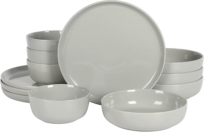 Gibson Home Oslo 12-Piece Porcelain Chip and Scratch Resistant Dinnerware Set, Grey,Service for 4
