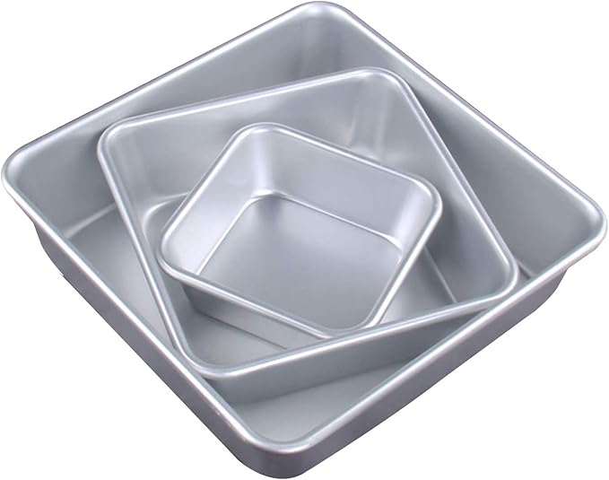 Set of 3 Anodized Aluminum 3-Tiered Even Square Cake Pan Set, Multilayer Wedding Birthday Anniversary Baking Cake Tins 4.5" 6.5" 8.5"