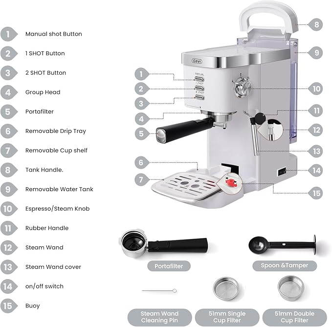 Gevi 20 Bar Professional Espresso Machine for Home, Compact with Milk Frothing Steam Wand, Adjustable Single & Double Shot, Gift for Coffee Lovers, Mom & Dad